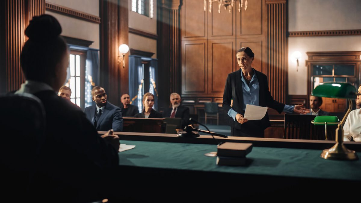 lawyer in courtroom